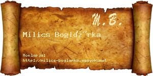 Milics Boglárka névjegykártya
